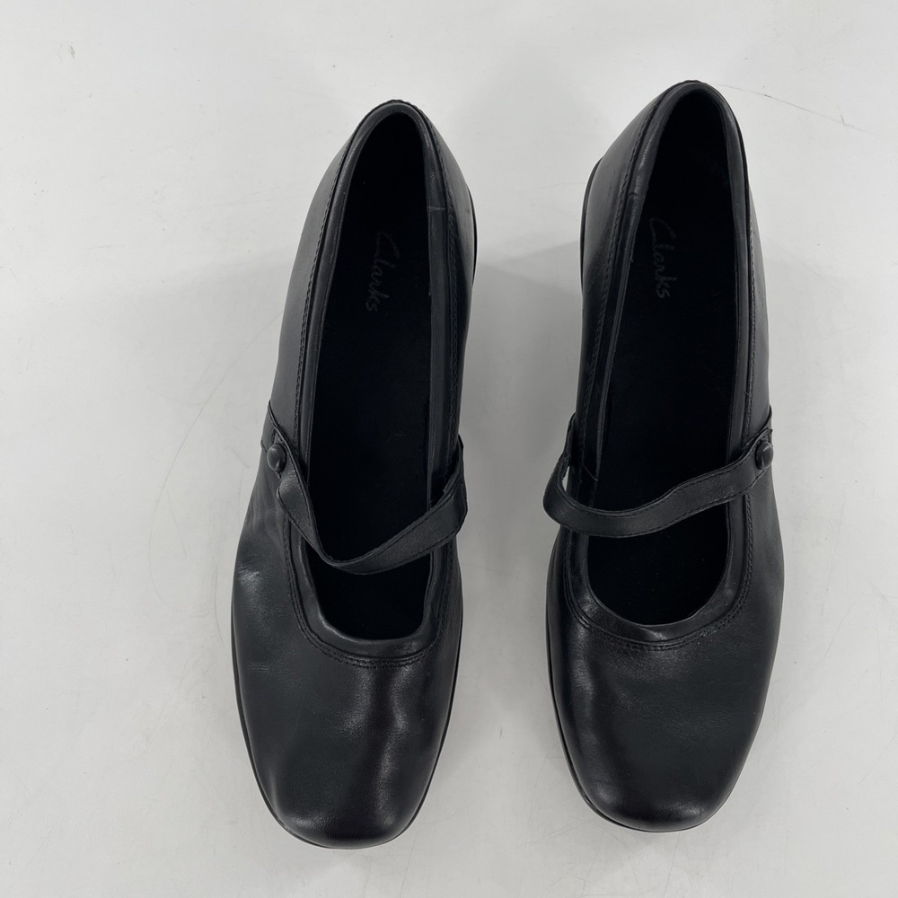 Clarks Leather Mary Jane Pumps Slip On Wedge Heel 8 M Womens Emeraldsea Black - Picture 11 of 16